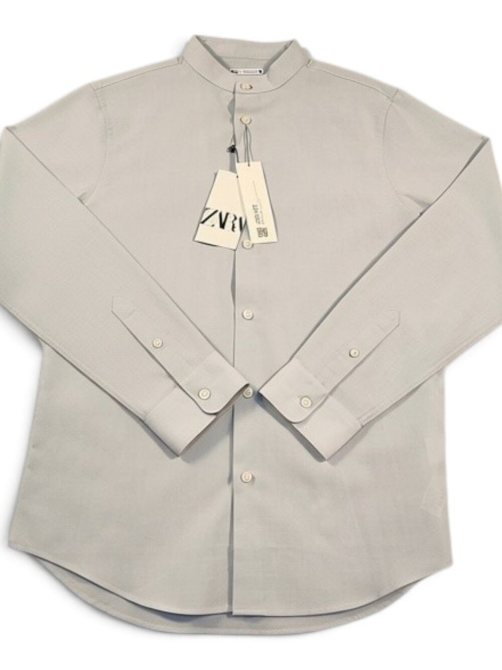 NEW Men's Zara Linen-Like Long Sleeve Button-Up Grey Shirt Slim Fit Size Medium